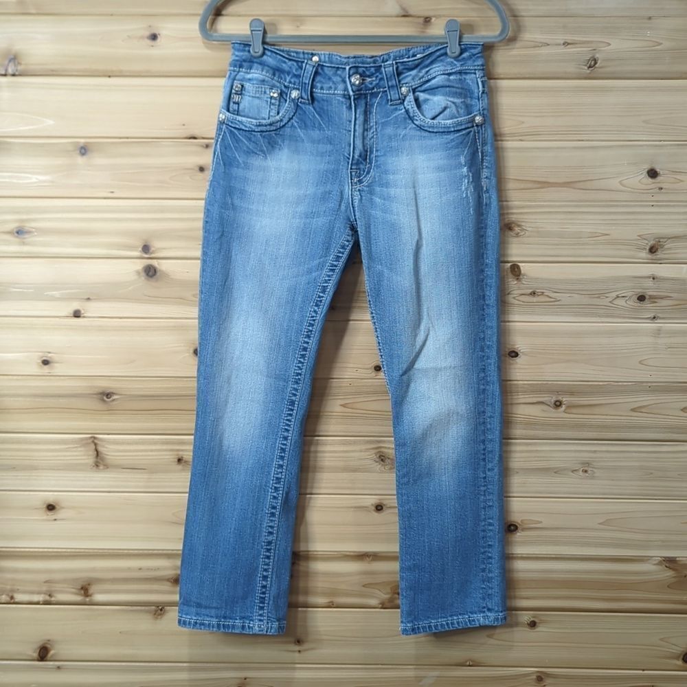Miss Me Jeans‎ Womens 27 Blue Boyfriend Capri Embroidered Western